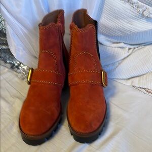 Jeffrey Campbell Orange Ankle Booties with Suede Finish